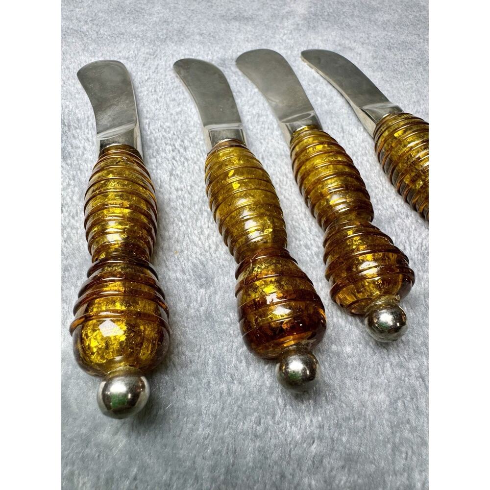 Vintage Amber Glass Handle Butter Spreader Set
